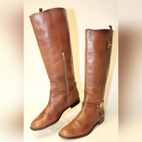 Coach Mulan Designer Tall Brown Leather Knee High Riding Boots Womens 9 B 40 - Picture 1 of 7